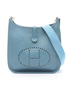 Hermes Shoulder Bag Evelyne 1 GM Light Blue Leather Jean